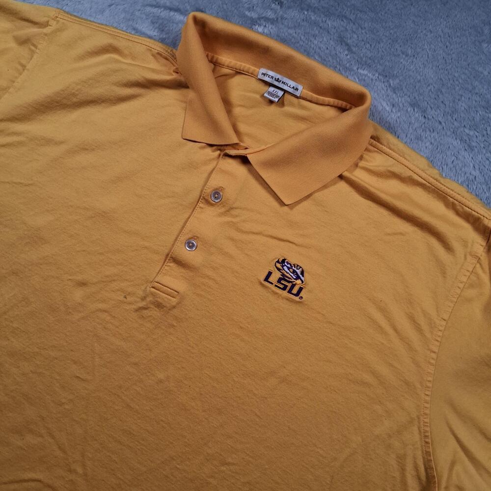 LSU Tigers Polo Shirt Mens 2XL Gold NCAA Football Peter Millar Cotton Knit